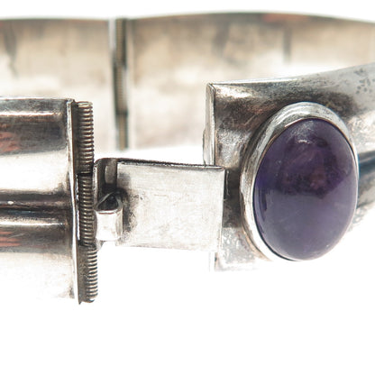 925 Sterling Silver Vintage Mexico Real Amethyst Oxidized Panel Link Bracelet 7"