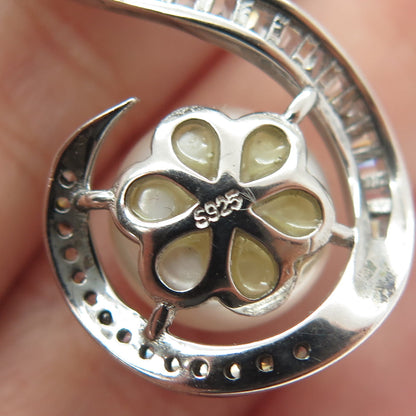 925 Sterling Silver Real Pearl & Round-Cut C Z Heart Cable Chain Necklace 16"