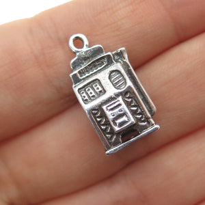 925 Sterling Silver Vintage Slot Machine Casino Oxidized Mini 3D Charm Pendant