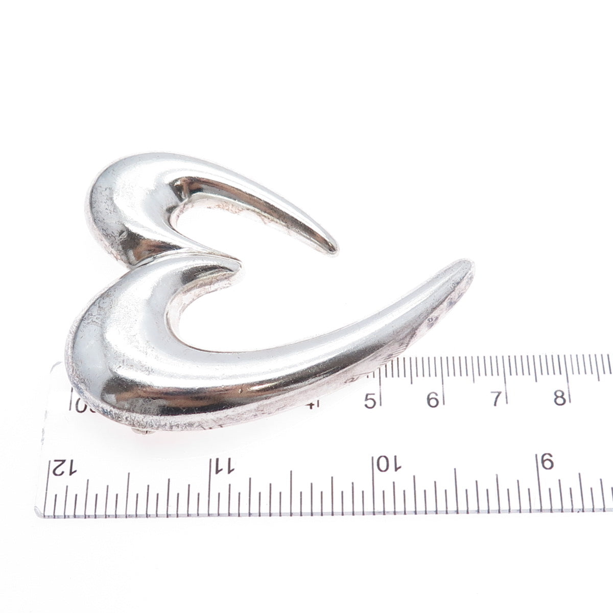 SIERRA 925 Sterling Silver Vintage Mexico Modernist Heart Pin Brooch