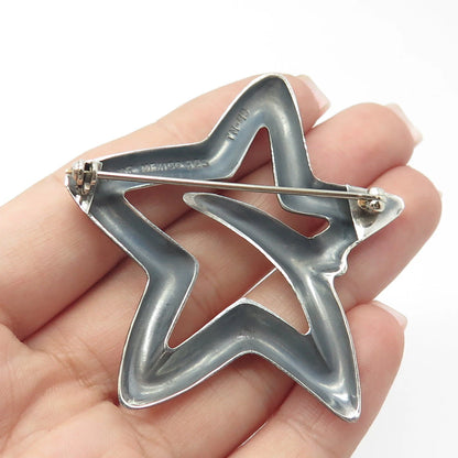 925 Sterling Silver Vintage Mexico Non-Symmetrical Star Handcrafted Pin Brooch