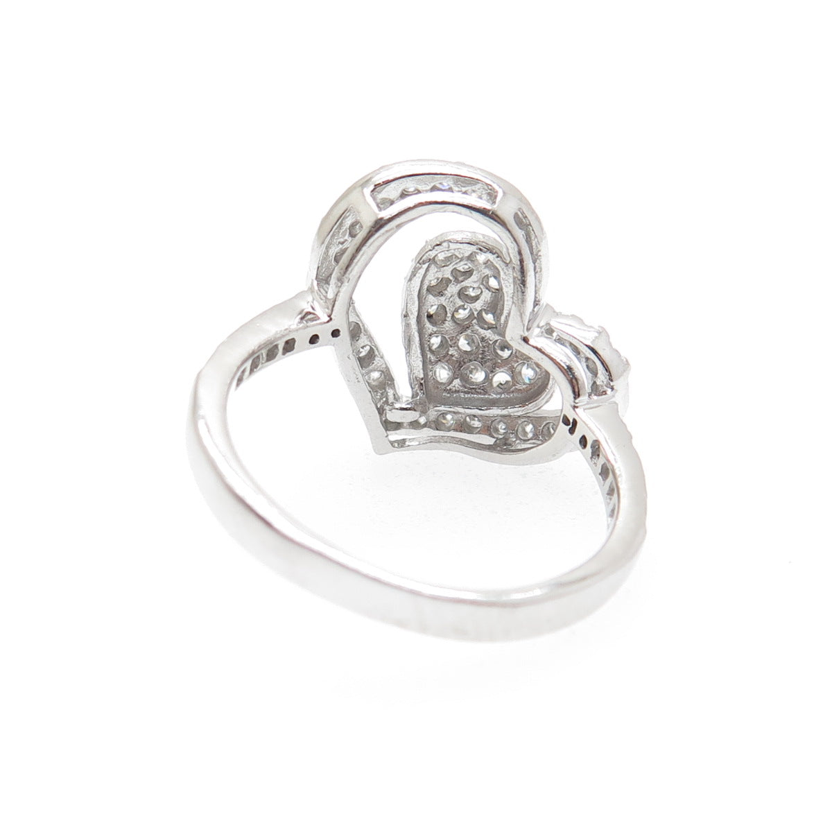 925 Sterling Silver Round-Cut C Z Heart Ring Size 7