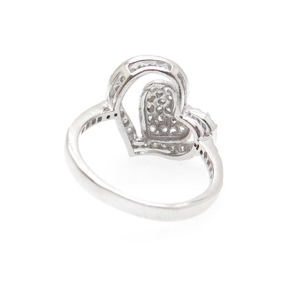 925 Sterling Silver Round-Cut C Z Heart Ring Size 7