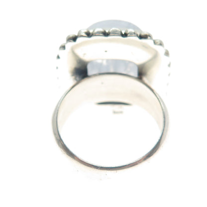 925 Sterling Silver Vintage Real Quartz Beaded Oxidized Ring Size 8.5