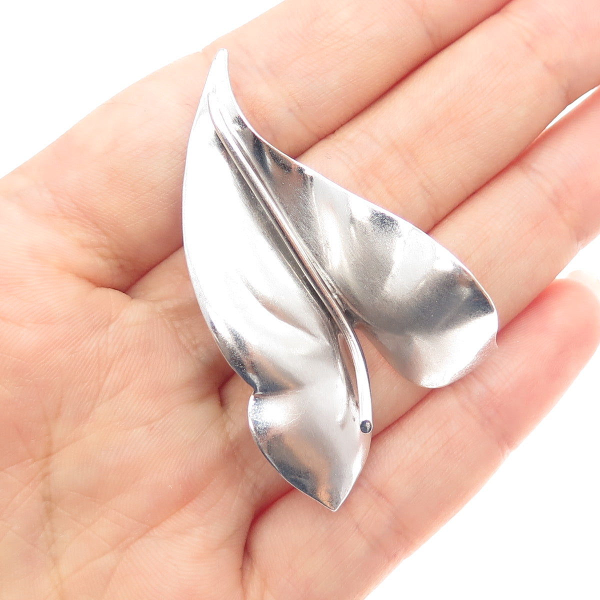CARL ART 925 Sterling Silver Vintage Modernist Floral Leaf Pin Brooch
