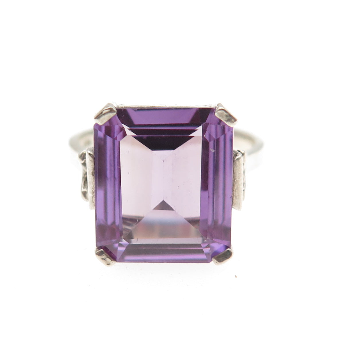925 Sterling Silver Vintage Emerald-Cut Lab-Created Peacock Sapphire Ring Size 9