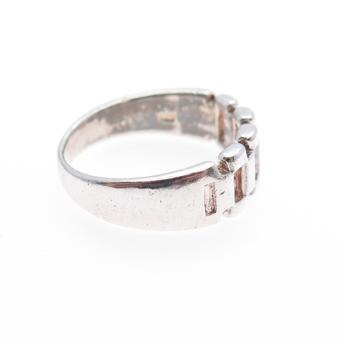925 Sterling Silver Vintage Panther Link Oxidized Ring Size 7.25
