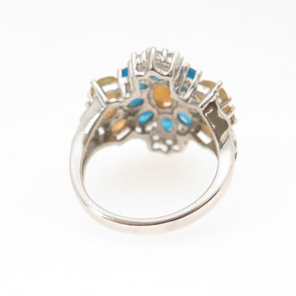 925 Sterling Silver Real Opal Apatite & White Topaz Ring Size 5.5