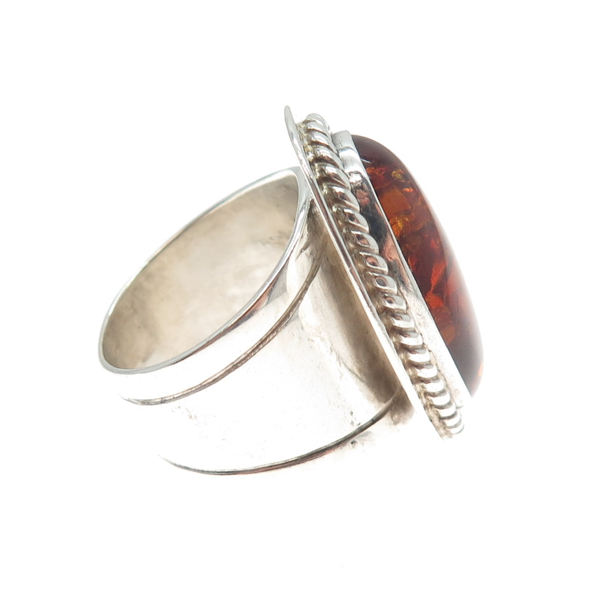 JAY KING DESERT ROSE 925 Sterling Silver Vintage Real Amber Ring Size 8.25