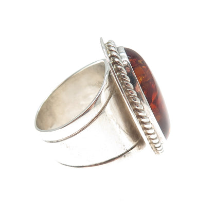 JAY KING DESERT ROSE 925 Sterling Silver Vintage Real Amber Ring Size 8.25