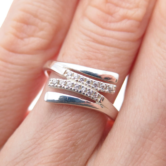 RJ GRAZIANO 925 Sterling Silver Vintage Round-Cut C Z Bypass Ring Size 6