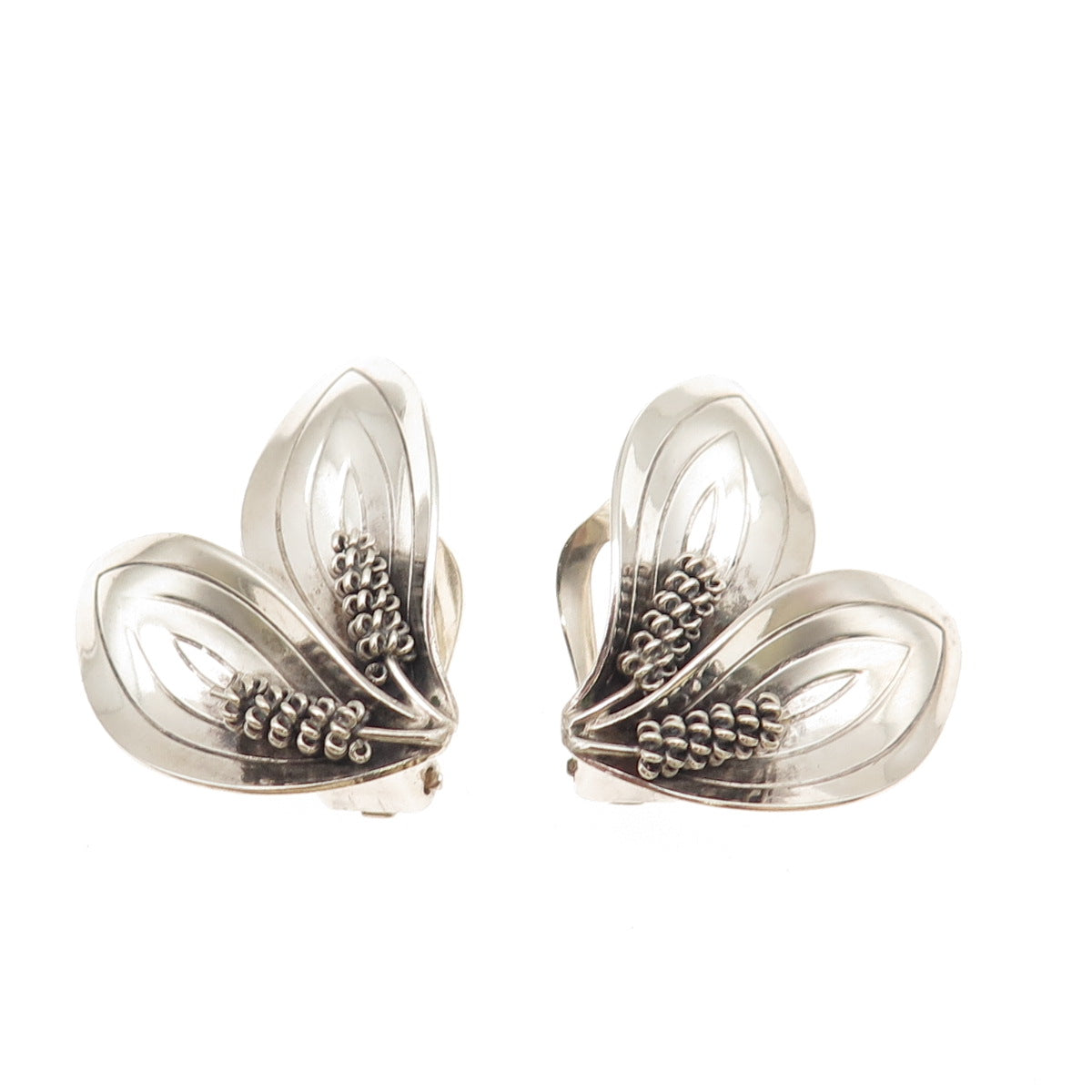 Aerre & Krogs Eftf Sterling Silver Vintage Denmark Calla Lily Clip On Earrings