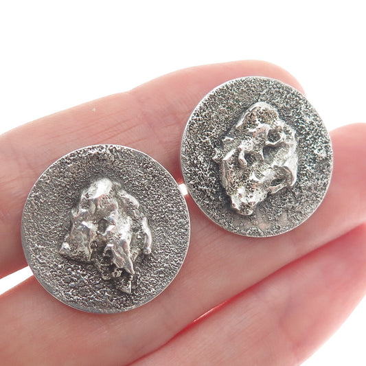 BY ALEX 925 Sterling Silver Vintage Modernist Nugget Oxidized Cufflinks