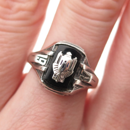 JOSTENS 925 Sterling Silver Antique 1937 Real Black Onyx School Ring Size 7
