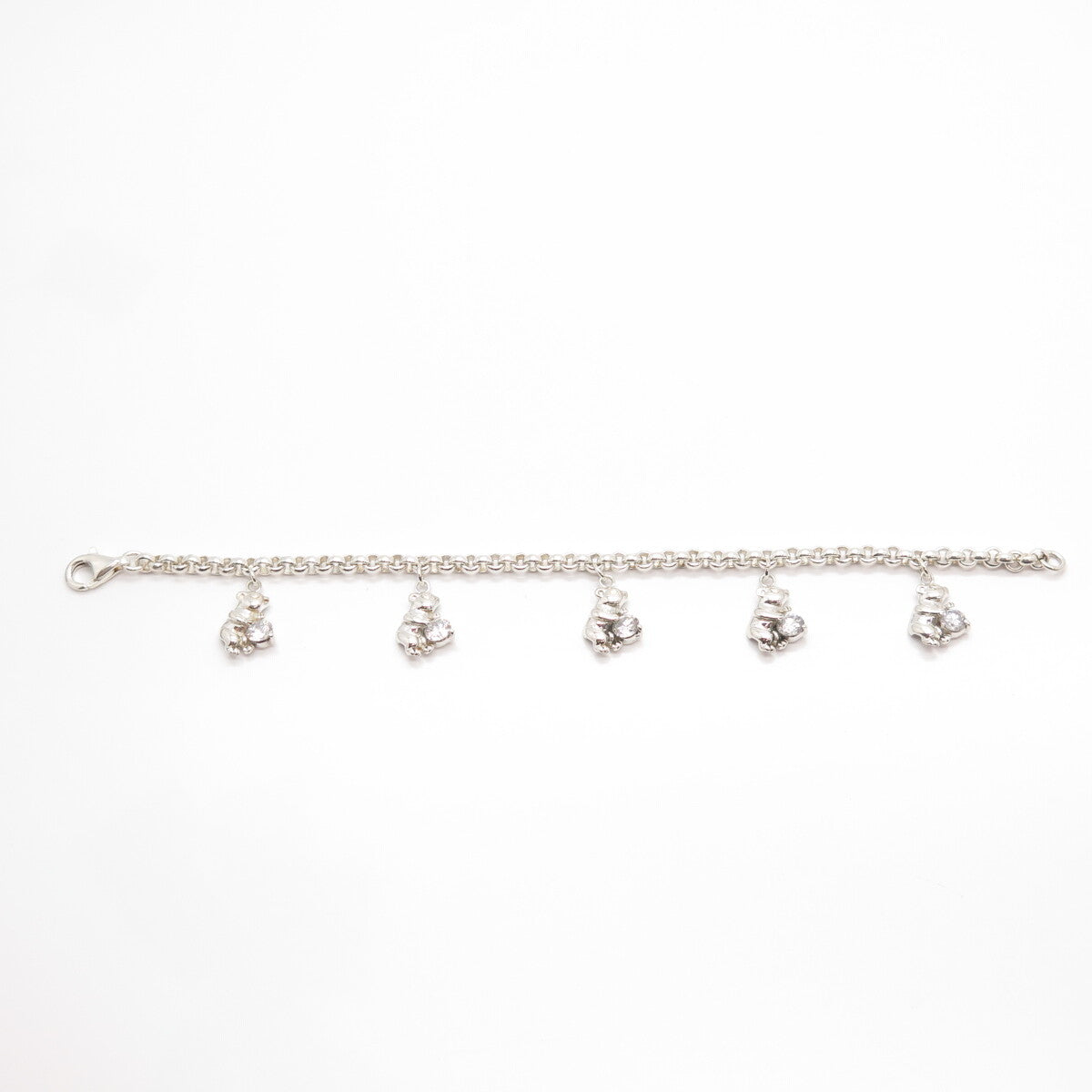 925 Sterling Silver Round-Cut C Z Bear Rolo Link Bracelet 7"