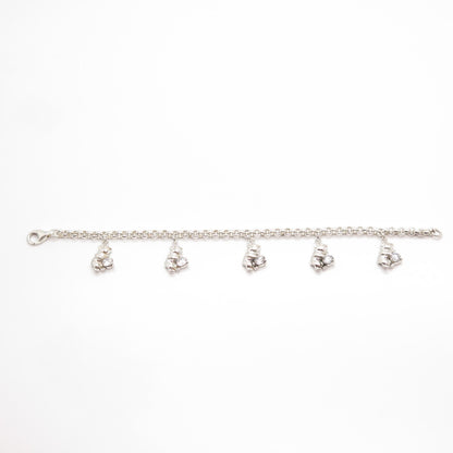 925 Sterling Silver Round-Cut C Z Bear Rolo Link Bracelet 7"