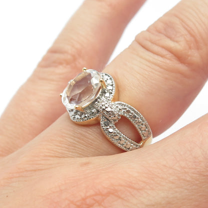 925 Sterling Silver Gold Plated DBJ Real Light Blue Topaz Gem Oval Ring Size 5