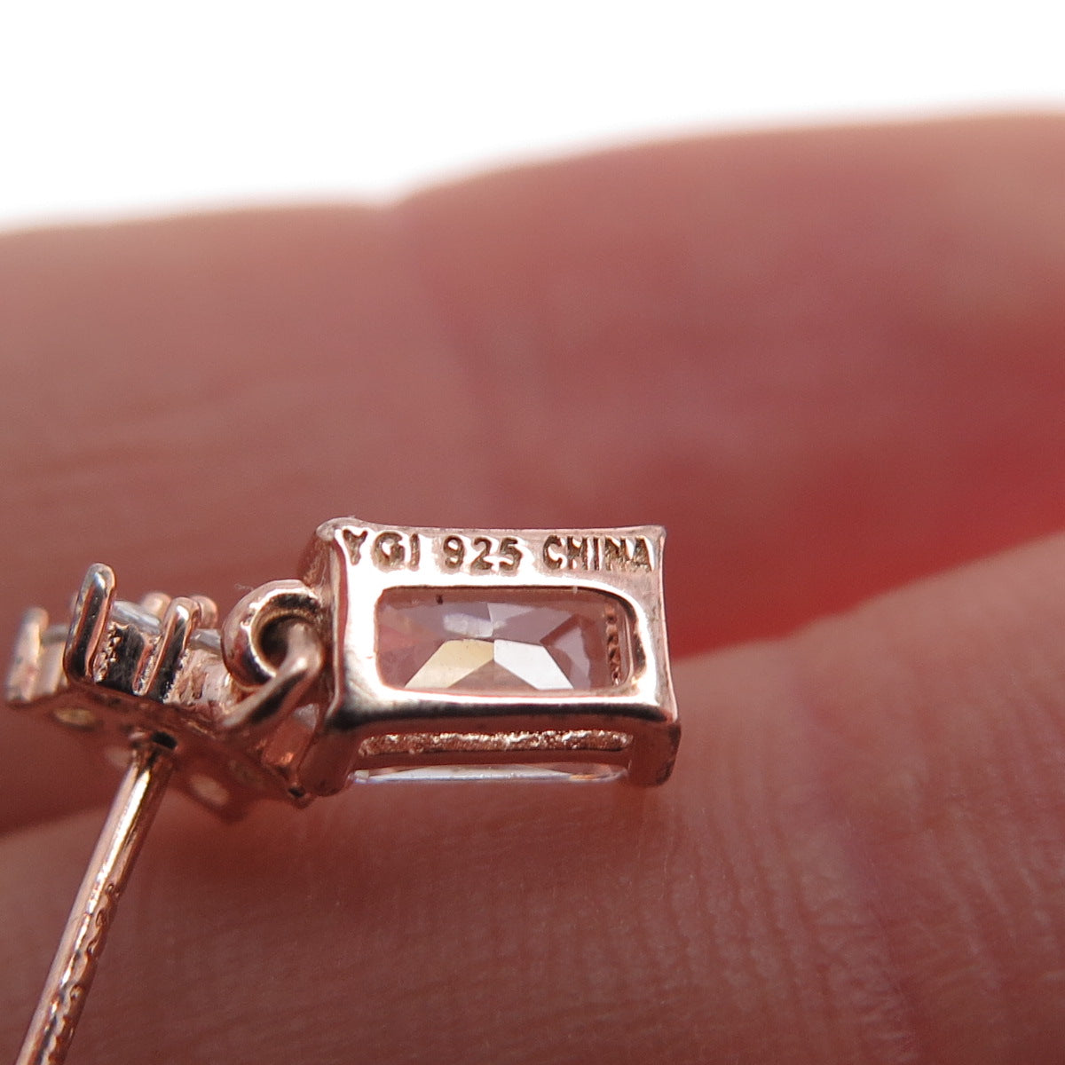 925 Sterling Silver Rose Gold Plated Radiant & Round-Cut C Z Dangle Earrings