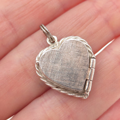 925 Sterling Silver Vintage Brushed Heart Locket Oxidized Charm Pendant
