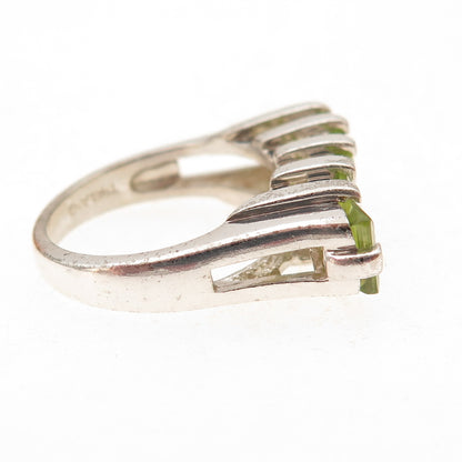 Ken Crafts 925 Sterling Silver Vintage Real Emerald-Cut Peridot Ring Size 7