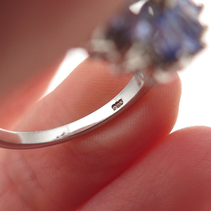 Chuck Clemency 925 Sterling Silver Real Tanzanite & White Topaz Ring Size 8.25