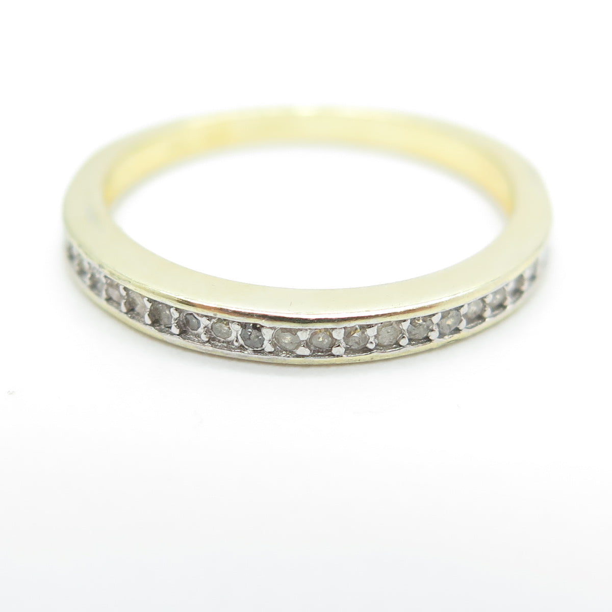 925 Sterling Silver Gold Plated Real Round-Cut Diamond Half Eternity Ring Size 5