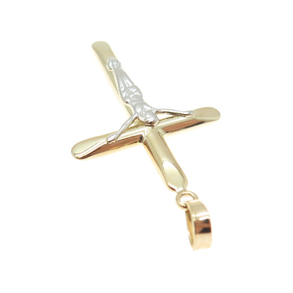 14K Yellow & White Gold Crucifix Cross Religious Charm Pendant