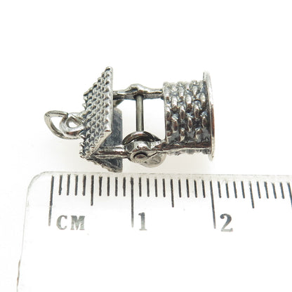 BEAU 925 Sterling Silver Antique Art Deco Water Well Movable 3D Charm Pendant