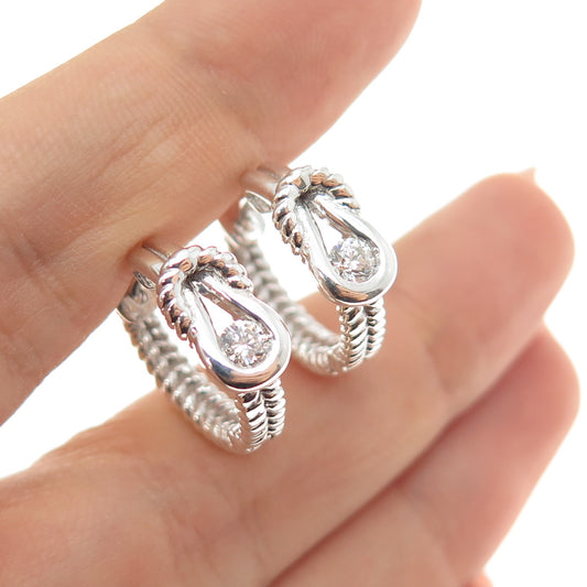 925 Sterling Silver Real Round-Cut Diamond Love Knot Hoop Earrings