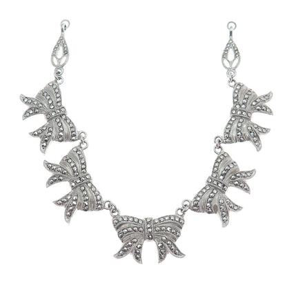 KD Kimler & Daniel Sterling Antiuqe Marcasite Centerpiece Bow Necklace Part 6.5"