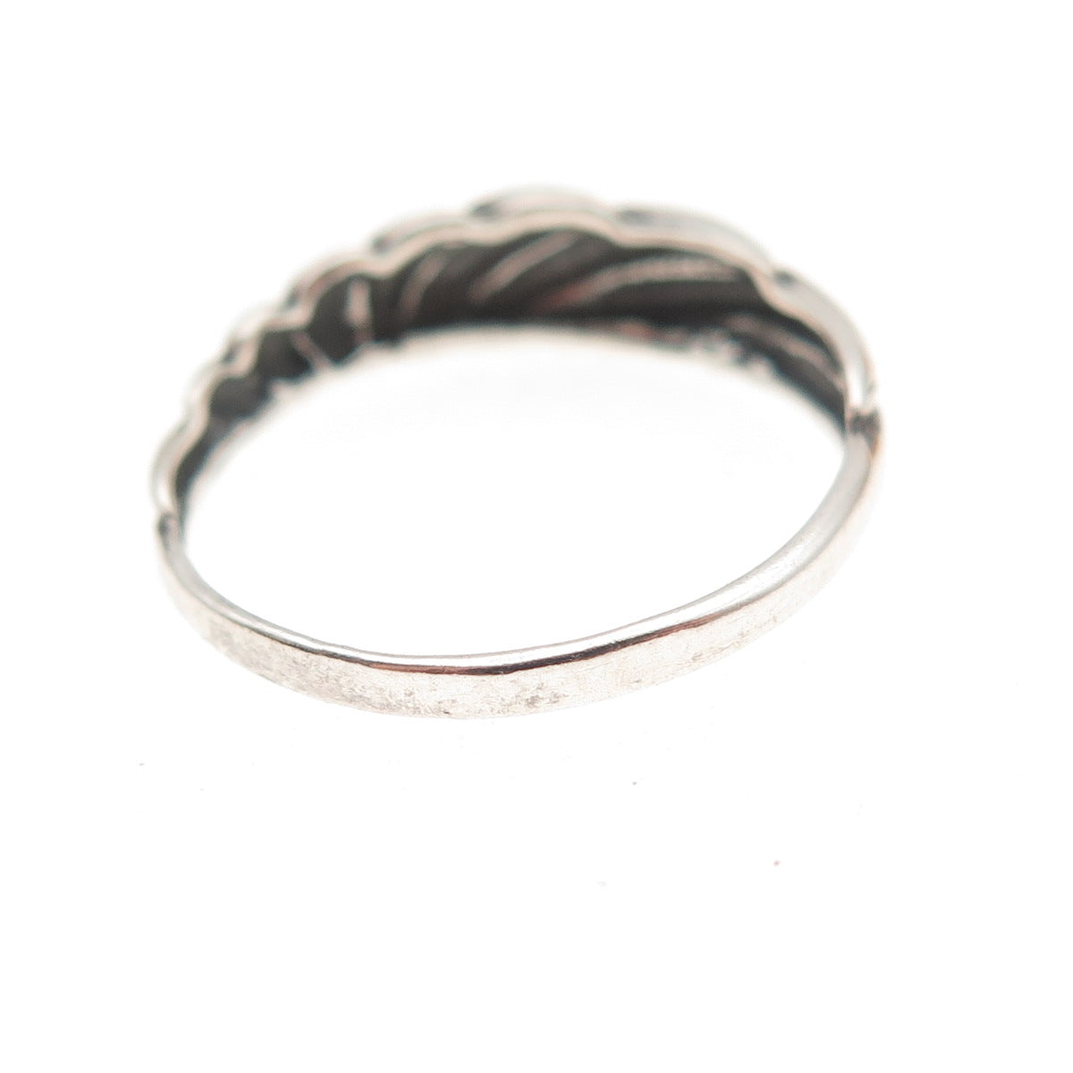 925 Sterling Silver Vintage Modernist Ribbed Oxidized Ring Size 7