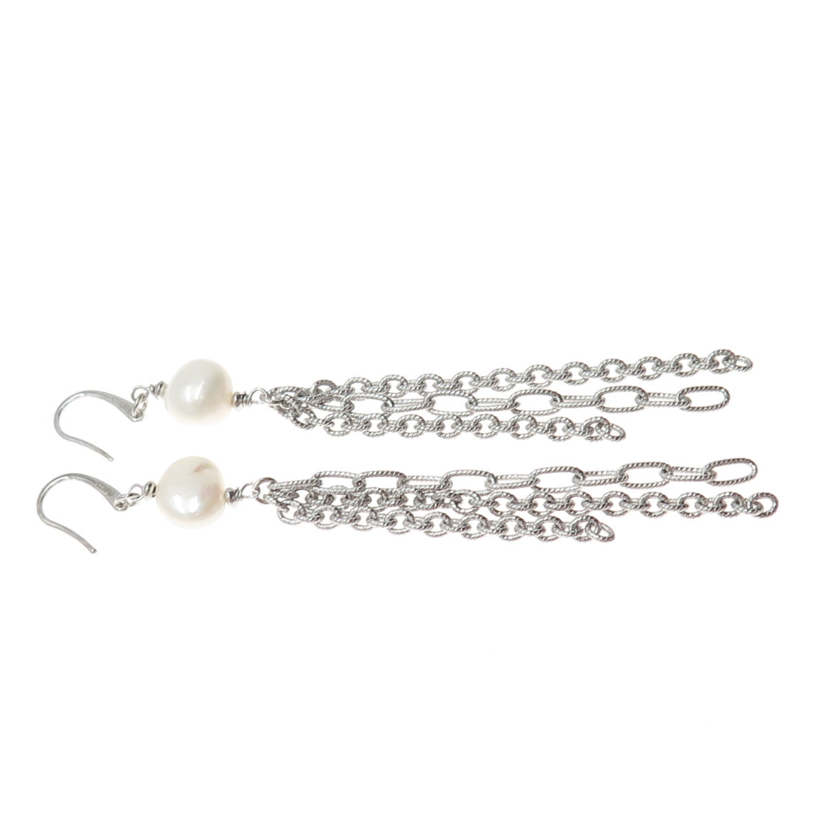 925 Sterling Silver Vintage Italy Real Baroque Pearl Tassel Dangle Earrings