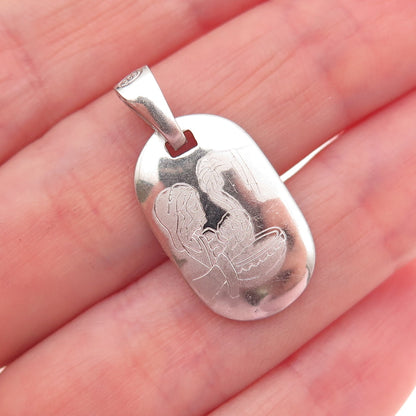 925 Sterling Silver Italy Engraved Baptism Charm Pendant