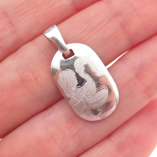 925 Sterling Silver Italy Engraved Baptism Charm Pendant