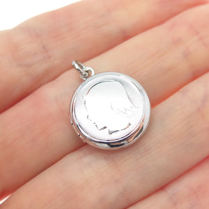 LAMODE 925 Sterling Silver Vintage Girl Profile Minimalist Locket Charm Pendant
