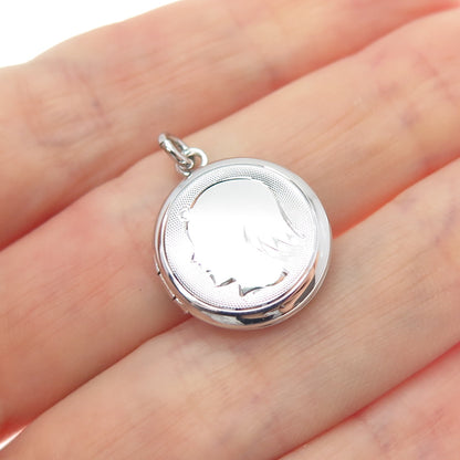 LAMODE 925 Sterling Silver Vintage Girl Profile Minimalist Locket Charm Pendant