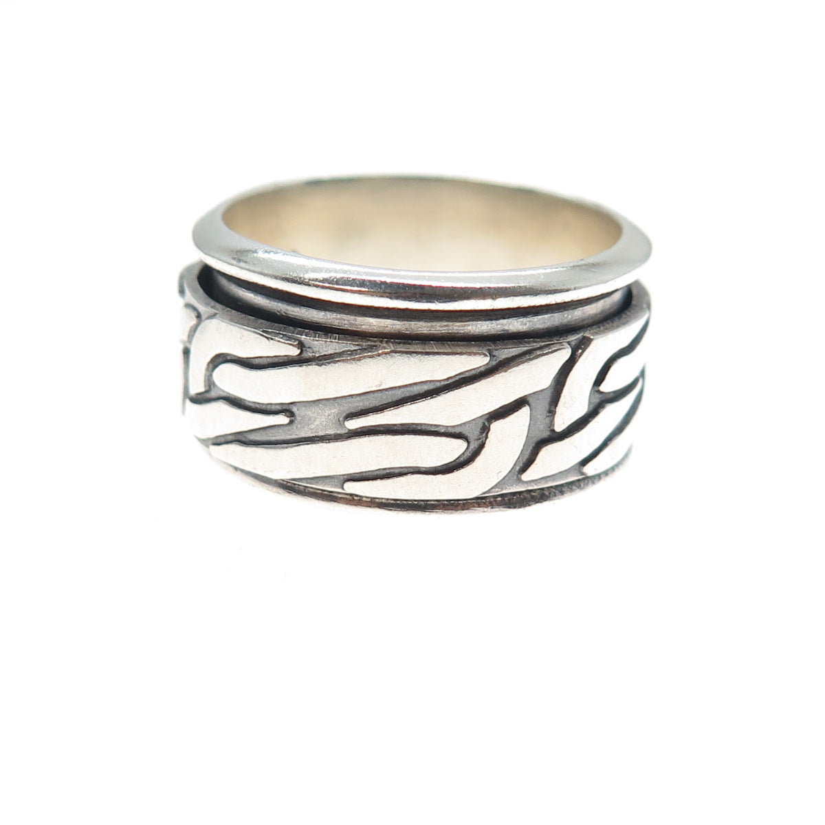 925 Sterling Silver Vintage Mexico Modernist Rotating Band Oxidized Ring Size 10