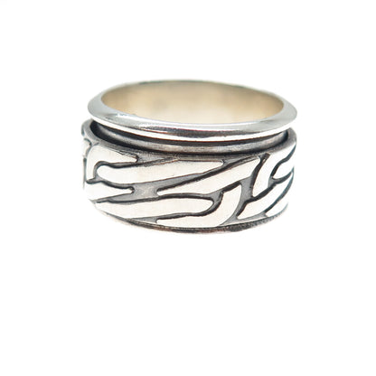 925 Sterling Silver Vintage Mexico Modernist Rotating Band Oxidized Ring Size 10
