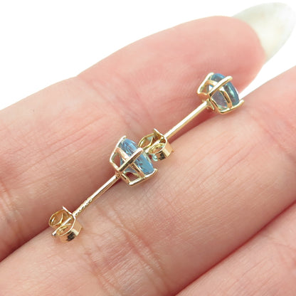 DBJ DEE BERKLEY 925 Sterling Silver Gold Plated Real Blue Topaz Stud Earrings