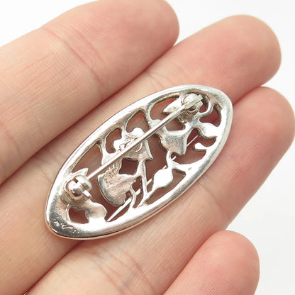 925 Sterling Silver Vintage Geara Floral Oval Pin Brooch