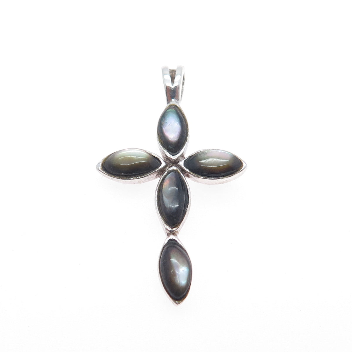 CHAPAL ZENRAY 925 Sterling Silver Vintage Real Abalone Shell Cross Pendant