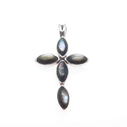 CHAPAL ZENRAY 925 Sterling Silver Vintage Real Abalone Shell Cross Pendant