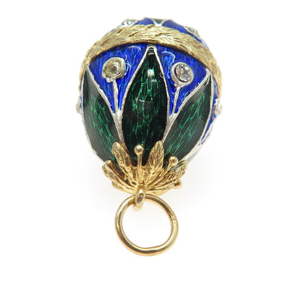 925 Sterling Silver Vintage Vermeil Enamel Cabochon Garnet & Rhinestone Pendant