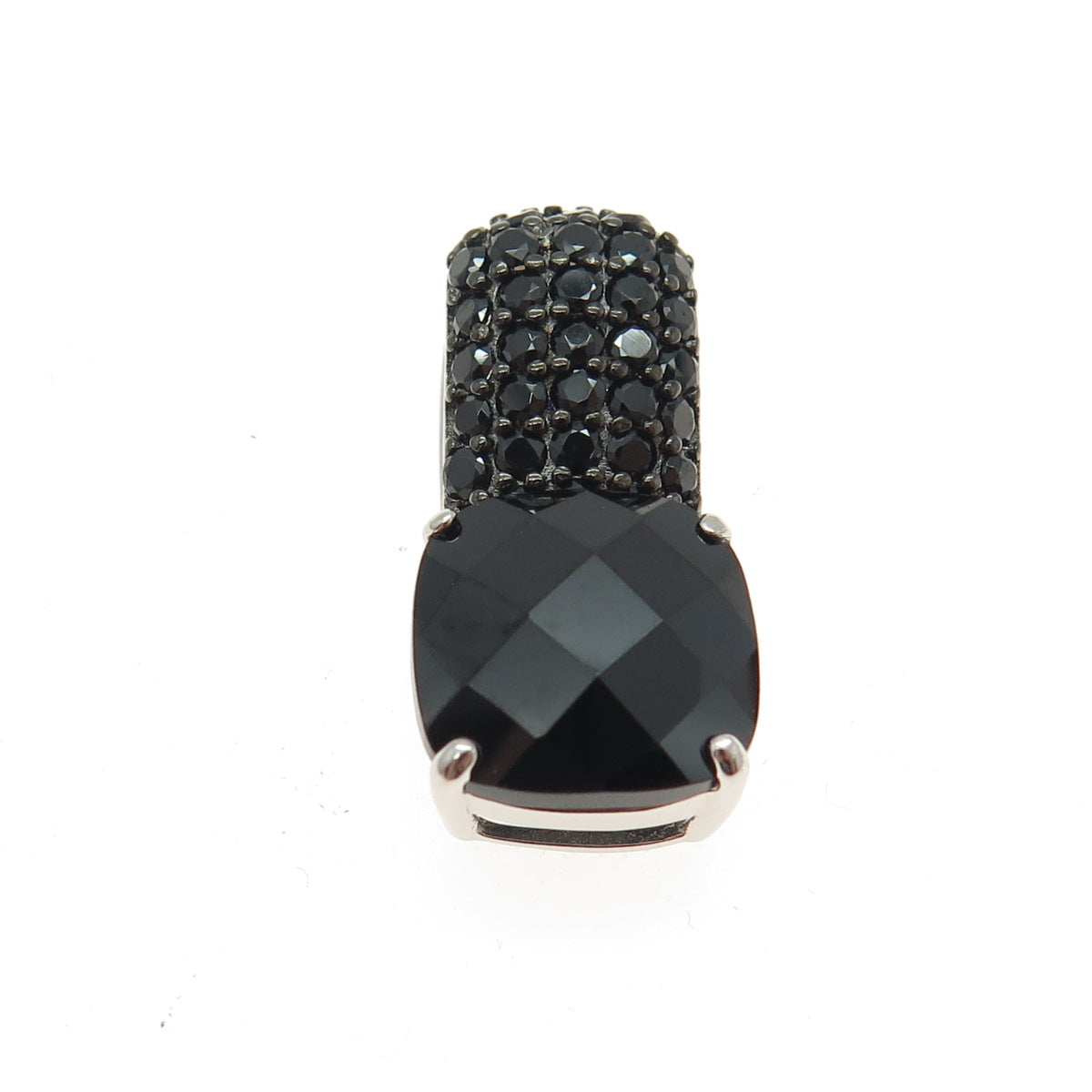 925 Sterling Silver Real Round & Cushion-Cut Black Spinel Slide Pendant