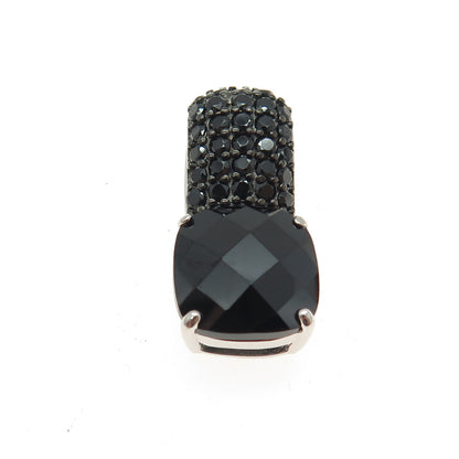 925 Sterling Silver Real Round & Cushion-Cut Black Spinel Slide Pendant