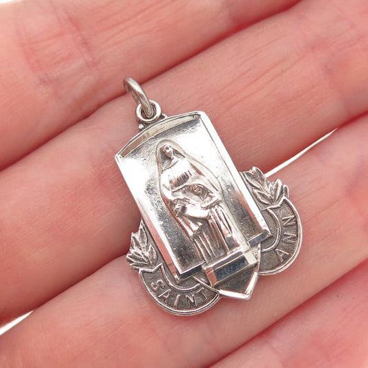 BLISS 925 Sterling Silver Antique Art Deco St. Ann Oxidized Charm Pendant