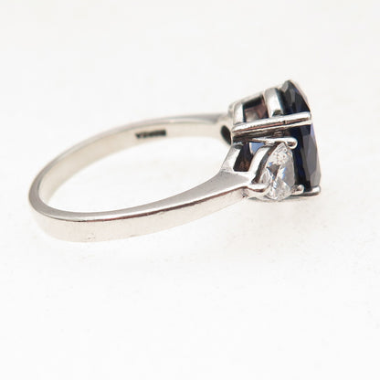 925 Sterling Silver Vintage Lab-Created Sapphire & C Z Ring Size 8