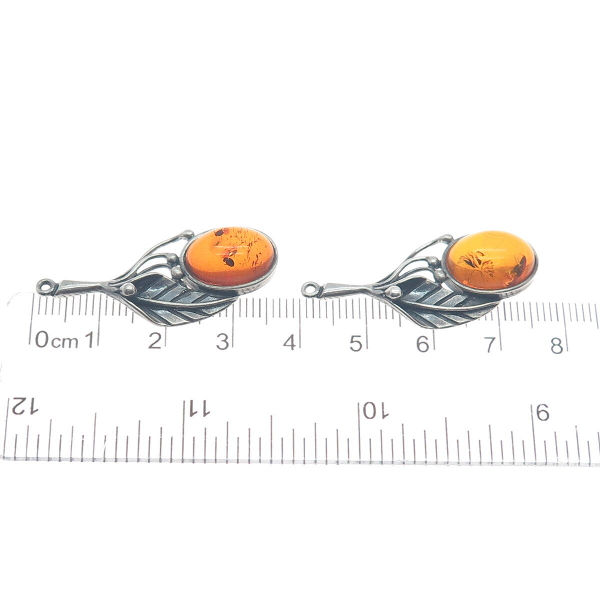 925 Sterling Silver Vintage Real Baltic Amber Leaf Oxidized Jacket Earrings