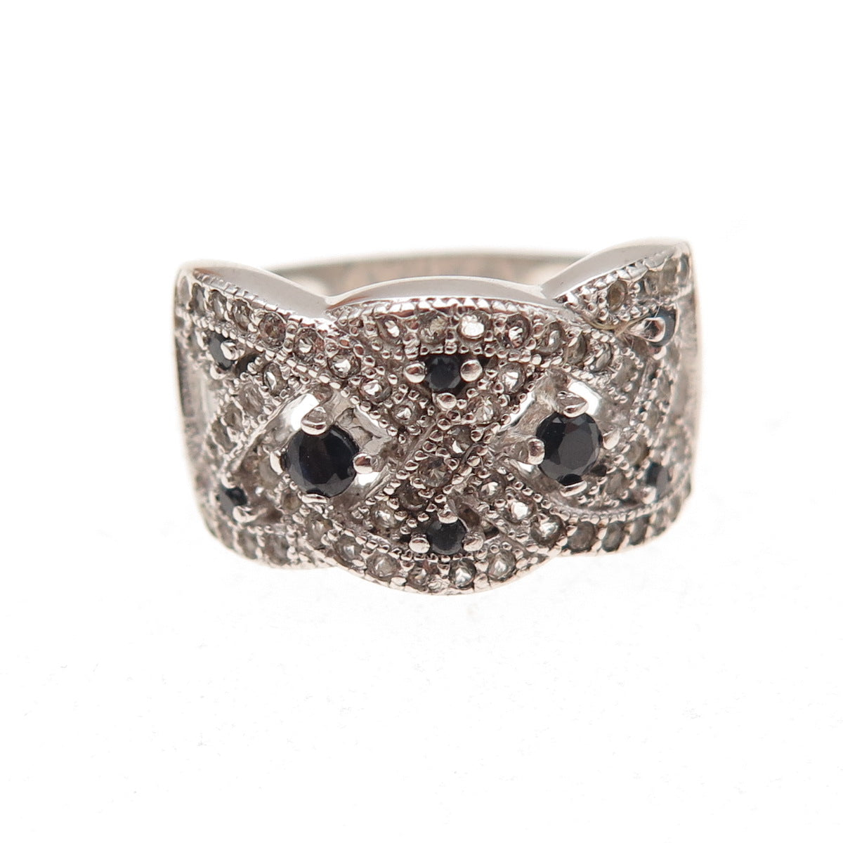 Dee Berkle 925 Sterling Silver Real Sapphire & White Topaz Ring Size 5