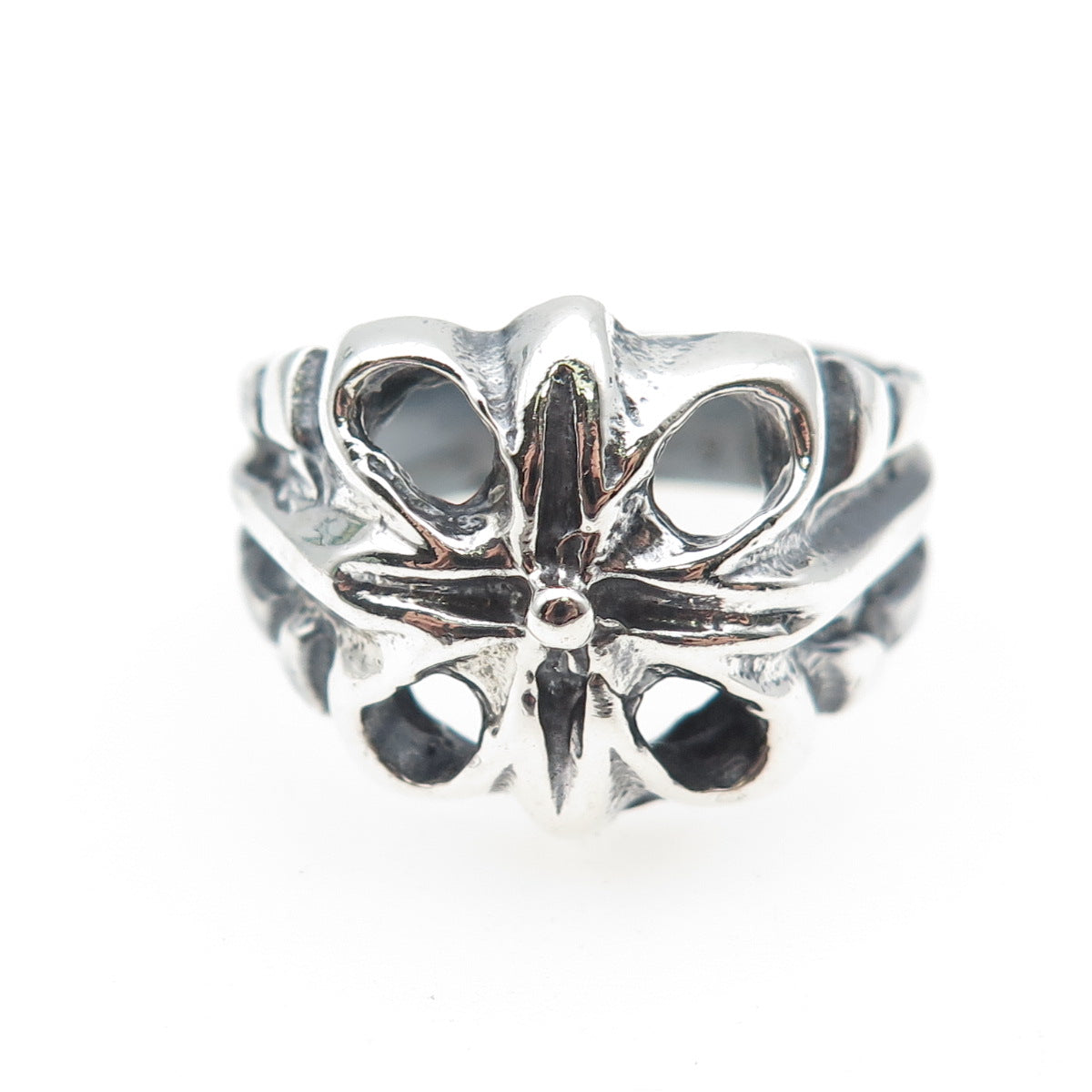 925 Sterling Silver Vintage Modernist Cross Oxidized Ring Size 9.75